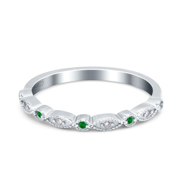 Half Eternity Wedding Band Ring Round Simulated Green Emerald CZ 925 Sterling Silver